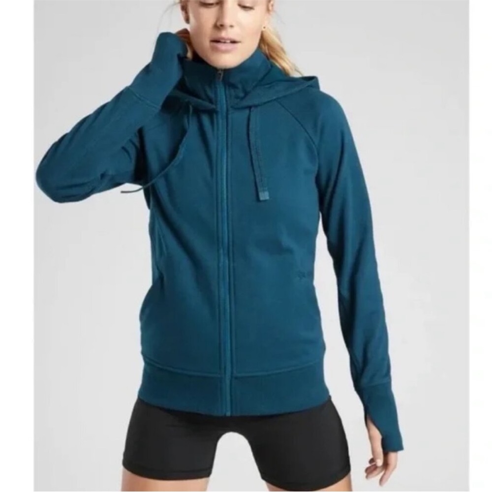 Athleta Triumph Hoodie Jacket Sz Large Teal Sardinia Blue